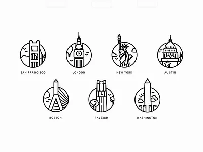 City Icons austin boston city city icons icons illustration locations london new york raleigh san francisco washington dc