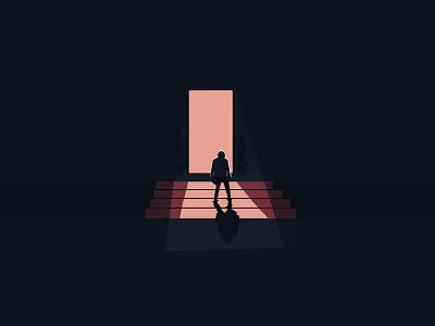 Pause! 2d aloof door illustration life light man night pace pause sad search stairs stop thoughts