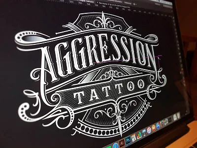 Aggression Tattoo black white custom lettering design hand lettering illustrator lettering retro tattoo typography vector