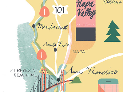 California Map golden gate illustration mendocino napa valley platina san francisco santa rosa sfo west coast wine