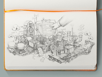 web mechanism bw drawing illustration sketches web