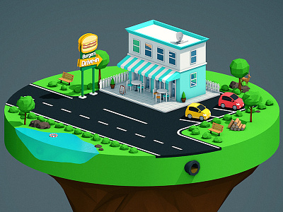 Isometric Highway Restaurant 3d adobe illustrator adobe photoshop cinema 4d isometric restaurant