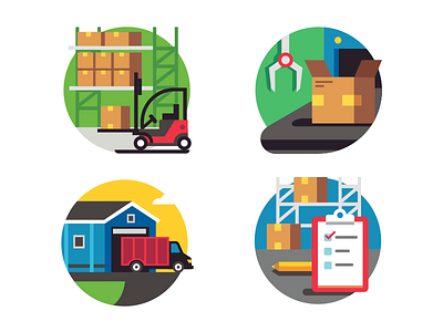 Warehouse cargo delivery flat icons kit8 package truck vector vehicle warehouse