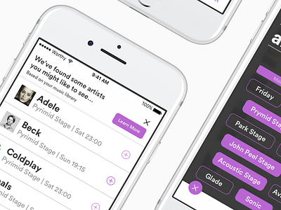 Worthy application artists clash finder glastonbury festival ios line up music product design ui ux wayfinding worthy