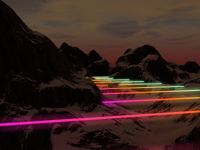 Neon Nights 3d abstract colour dark design glow lighting materials mountains neon night render