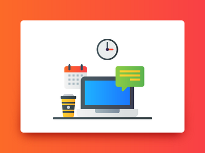 Working Desk calendar chat clock coffee desk gradient icon notification work