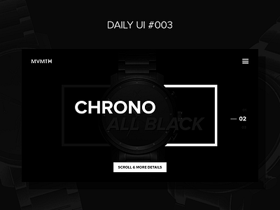 Daily UI Challenge #003 — Landing Page all black challenge chrono dailyui interface landing mvmt page ui watches