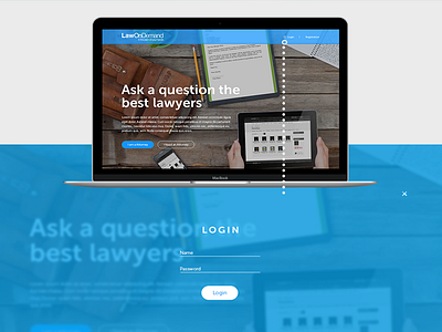 LawOnDemand background blue first screen login mockup web site