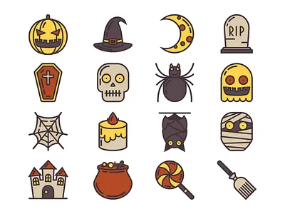 Colored Halloween Icon Set ghost halloween haunted icon line outline pumpkin spooky