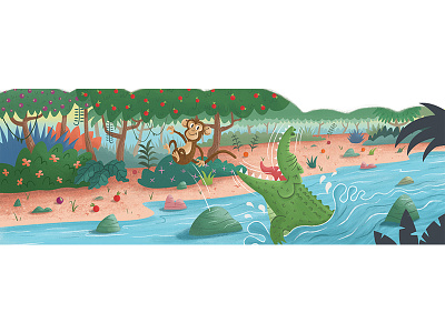 Monkey And The Crocodile- Storytime Magazine character design childrens illustration crocodile fable illustration kid lit monkey publishing short story storytime magazine