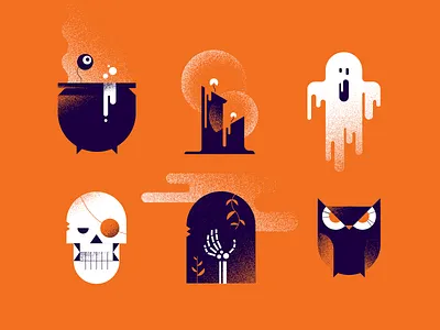 Halloween with a dash of colour candles geometric ghost halloween illustration owl pot scary skeleton skull spooky vector