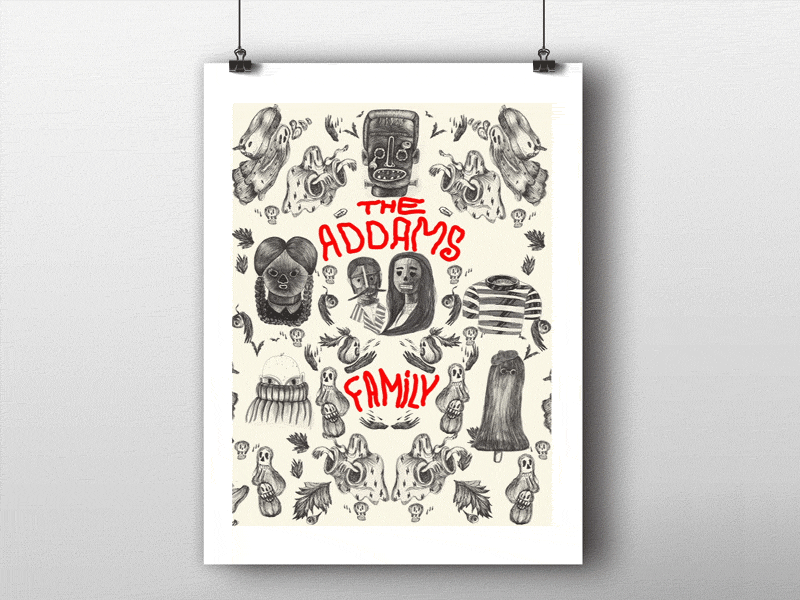 The Addams Family artprint blackandwhite creepy drawing gif horror reimterpretation theaddamsfamily