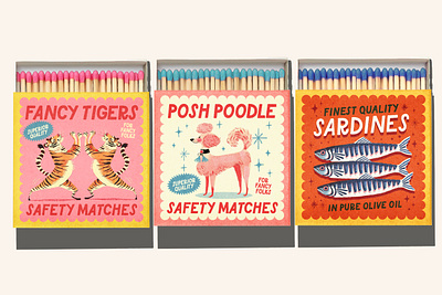 New Font - Lucky Fish! - Use Case sample font matchbox matches packaging retro sardines tiger typeface vintage