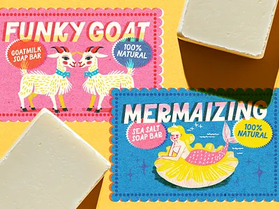 New Font - Lucky Fish! - Use Case sample cosmetics font fun grain mermaid packaging retro riso screenprint soap texture type vintage