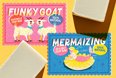 New Font - Lucky Fish! - Use Case sample cosmetics font fun grain mermaid packaging retro riso screenprint soap texture type vintage