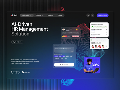 Brix AI-Driven HR Management Solution ai ai driven blur business dark hr illustration redesign ui website