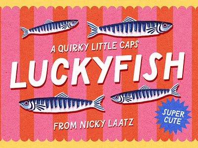 New! Lucky Fish Font Family fish font fun funky packaging pop retro sardine typeface typography vintage