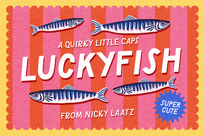 New! Lucky Fish Font Family fish font fun funky packaging pop retro sardine typeface typography vintage