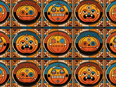 Halloween Pattern #3 abstract geometrical graphic design halloween illustration modern monsters pattern pumpkins texture vintage