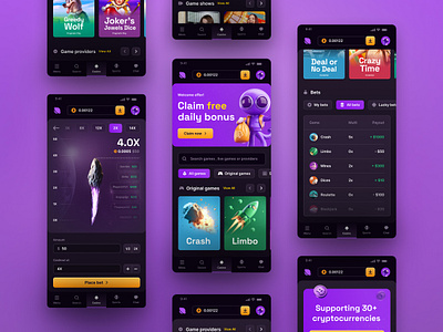 Spacybet - Responsive Design 3d illustrations 3d renders application betting website casino game casino mobile page crash game dark interface dashboard design gambling igaming purple color responsive design space theme uiux