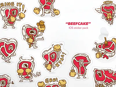 Beefcake america beef carne character feisty food ios meat punch raw steak sticker