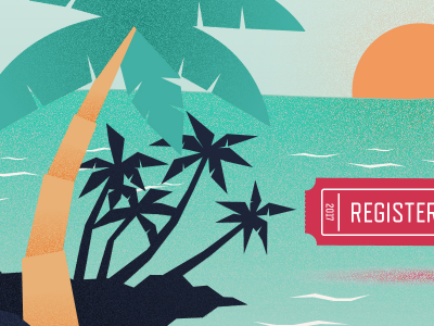 Beachy Illustration beach grain illustration ocean palm trees sunset