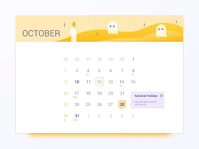 October Calendar UI agenda calendar date halloween illustration journal october planner reminders spooky ui kit widget