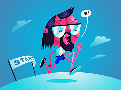 Hello dribbble! ball boy character character design debut dribbble first hi invite man run start