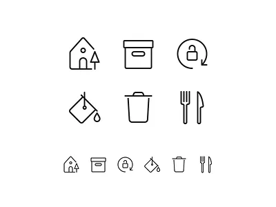 Random icons 4 archive eat food fork house knife lock paint rotation three trash