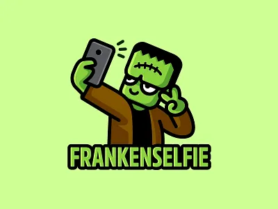Frankenselfie brand branding character horror cute fun funny flat cartoon comic frankenstein monster halloween helloween illustrative illustration kids children logo identity scary creepy selfie photo trick or treat