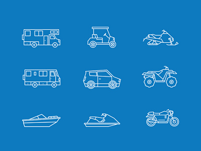 Transportation Illustrations atv boat bus flat geometric icon illustration line motorcycle simple snowmobile vehicle