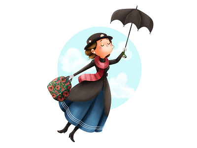 Mary Poppins umbrella girl illustration london martuka mary poppins umbrella