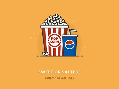Popcorn and Soda cinema coke entertainment film flat food icon illustration movies pepsi popcorn soda
