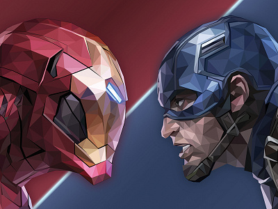 Low Poly america art avengers blue captain iron low man marvel poly red style