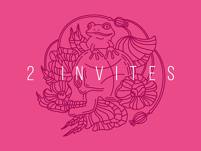 2x Dribble Invites ball frog illustration invitation invite outline pink poppy skull