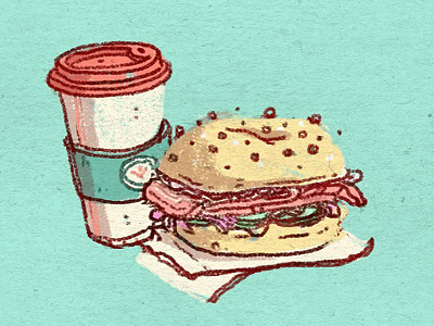 Daily Doodle #2 bagel breakfast cheese coffee daily drawing food illustration lox nyc salmon sandwich