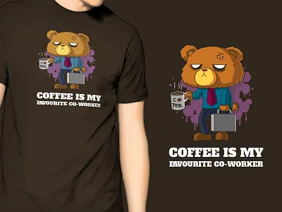 Cute Office Bear Coffee T-Shirt | TeeUnicorn bear cartoon coffee cute funny gaming office shirt t shirt tee