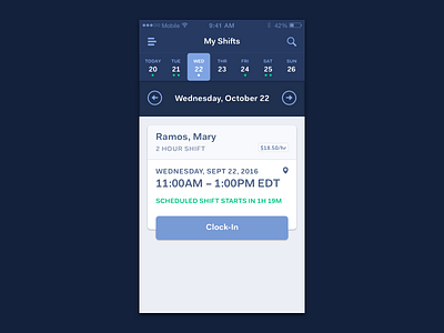 Updated "My Shifts" View date duration location schedule shifts time