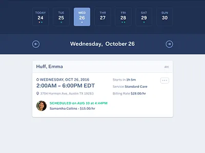 "My Shifts" Tablet / Desktop Exploration date duration location schedule shifts time