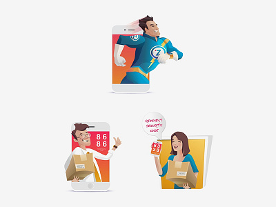 Character Design for an App app app character app design character character design design graphic design man mobile phone smartphone superman woman