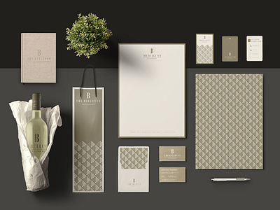 The Bellevue Residences branding design gold hotel identity illustration logo mark packaging type typography visual identity