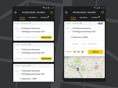 Passengers Nearby screen android driver form material mobile order ride taxi uber