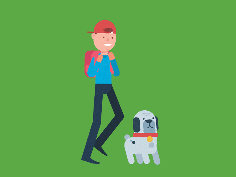 Walking to school 2d character dog flat vector walk