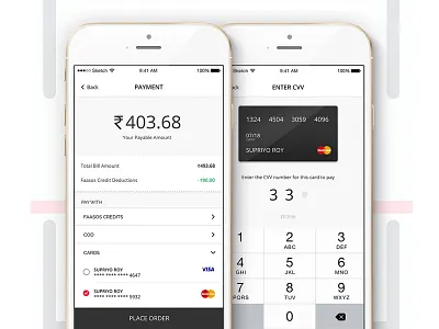 Payments app card cvv faasos flat food ios mobile ui payments ui ux