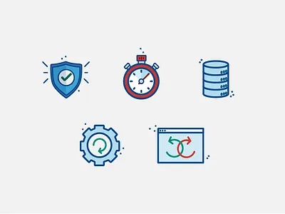 Security Software Icons flat gear icons line refresh security server shield software stopwatch