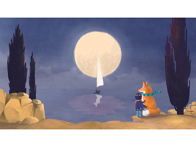 Dribble39 fox moonlight sea