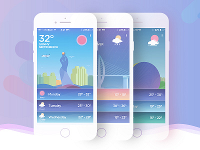 Colorful weather app illustrations ui