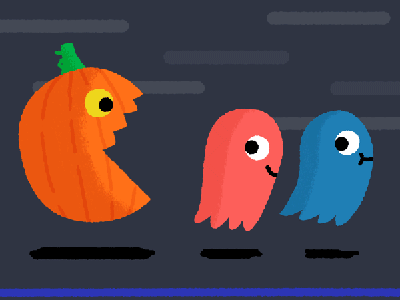 Halloween in the 80s 80s arcade ghosts gif halloween loop pac man pumpkin vintage