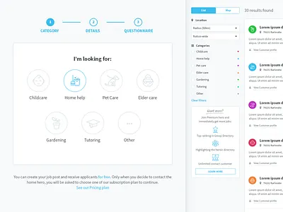 Listing and form for a caregiver platform childcare form homehelp listing