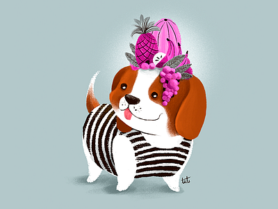 Summer Molly beagle dog fresh fruit illustration lovely summer